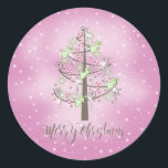 Angel Christmas Tree Orchid Pink ID197 Runder Aufkleber<br><div class="desc">Ein einzigartiger stilisierter Weihnachtsbaum,  überragt von Engeln,  Bonbons und Tinsel,  ist Set auf einem Hintergrund von winzigen Schneeflocken für das Design auf diesem auffallenden Aufkleber. Der schöne Skripttext von "Frohe Weihnachten" ist optional und kann bei Bedarf gelöscht werden. Suchen Sie ID197 um weitere Produkte mit diesem Design zu sehen.</div>