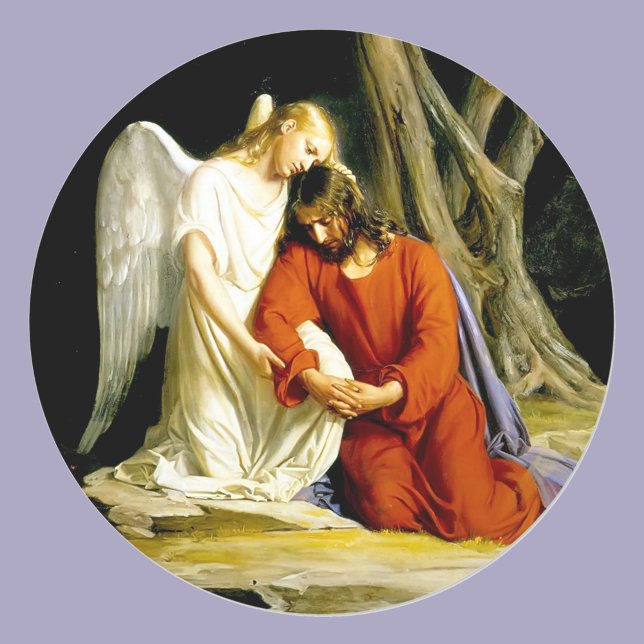 Angel Comforts Jesus bei Gethsemane Runder Aufkleber (Von Creator hochgeladen)