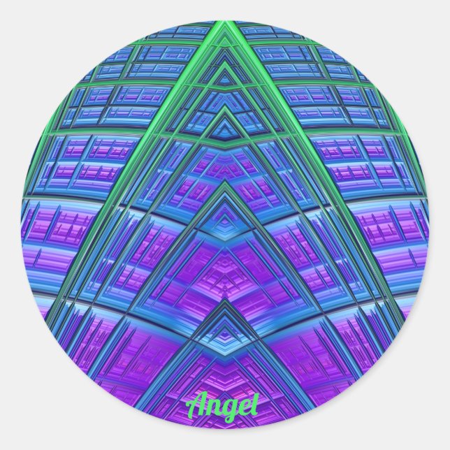 ANGEL ~ Cool! Green Lila Blue Geometric ~ Runder Aufkleber (Vorderseite)