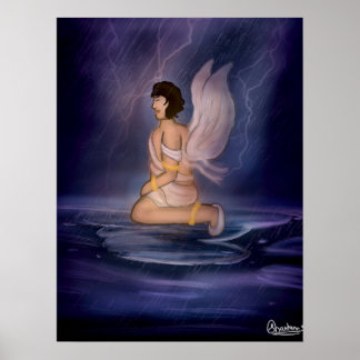 Angel dark blue wall art poster