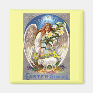 Angel de Pâques vintage et aimant d'agneau