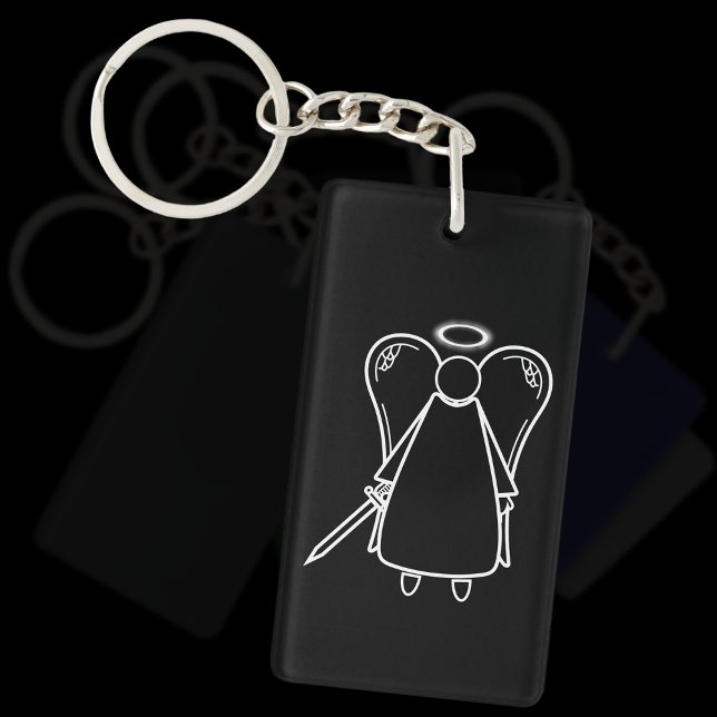 Angel de vengeance noir et blanc mignon (double fa (Avenging Angel Black Keyring)