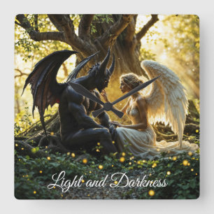 Angel Demon übernatürliches helles Design Quadratische Wanduhr