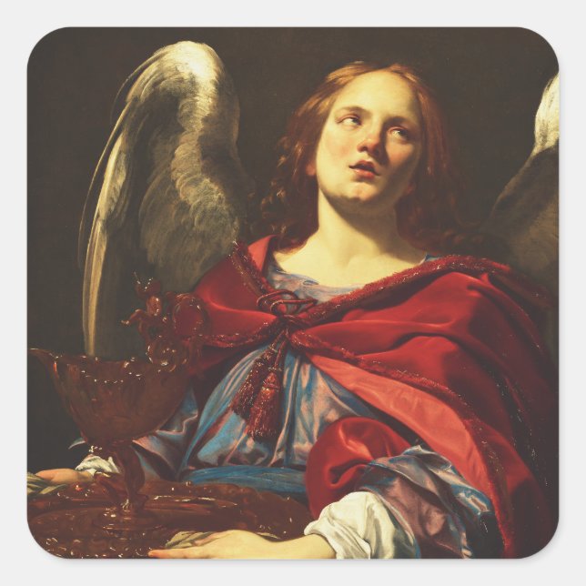 Angel, der das Schiff und das Handtuch hält Quadratischer Aufkleber (Vorderseite)