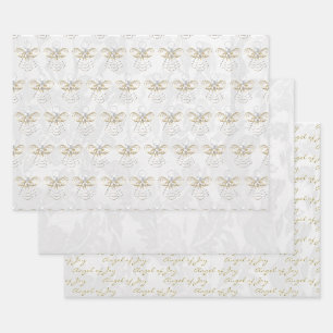 Angel der Freude, Goldfiligree, Weiße Perlen und  Geschenkpapier Set