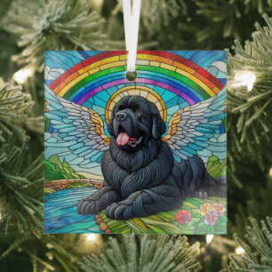 Angel der Schwarzen Neufundland unter Rainbow Sunc Ornament Aus Glas