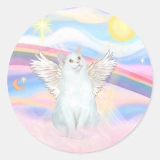 Angel der weißen Katze in Wolken Runder Aufkleber