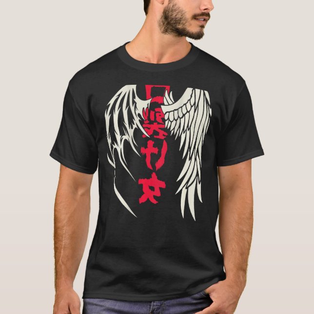 Angel Devil Wings Japan Kanji Sign T-Shirt (Vorderseite)