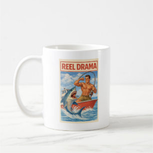 Angel-Drama Hai-Fischer   Lustiger Retro-Angler Kaffeetasse
