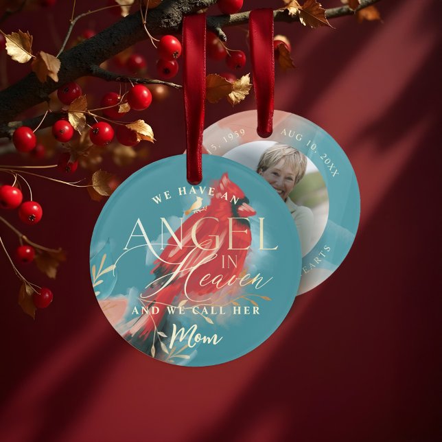 Angel du Cardinal Rouge dans le Ciel Mémorial Phot (Red Cardinal Angel in Heaven Mom Memorial Photo Ornament)