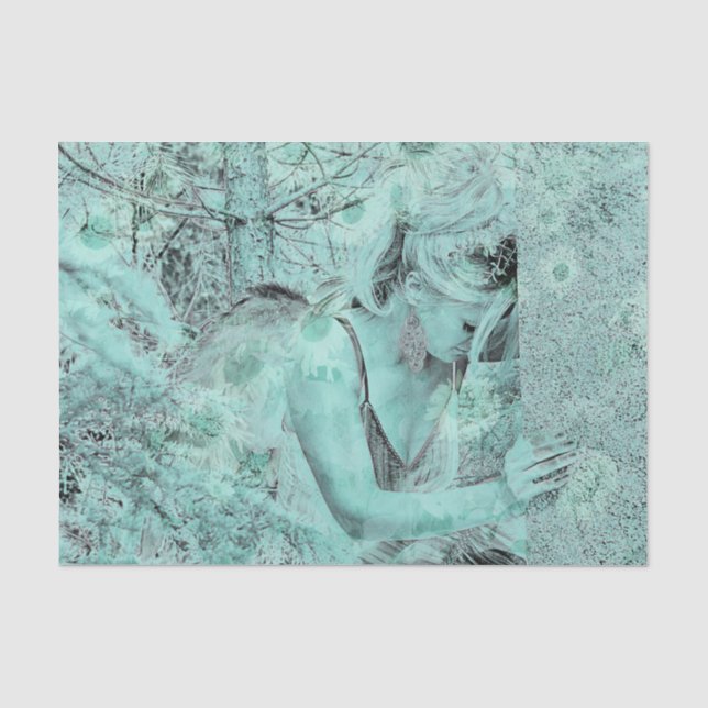 Angel Elegant Aquamarin Grün Himmlisch Blumen Anti Seidenpapier (Vorderseite)