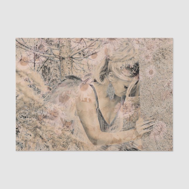 Angel Elegant Boho Floral Antique Sepia Seidenpapier (Vorderseite)