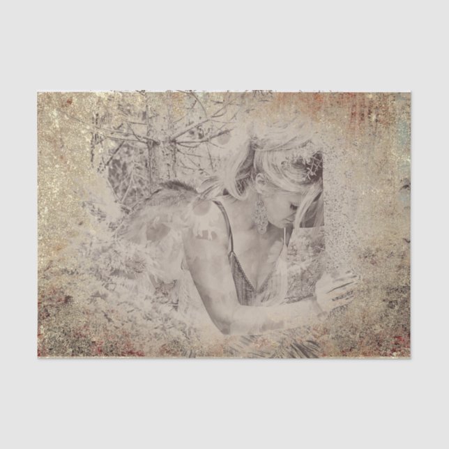 Angel Elegant Boho Floral Antique Sepia Textur Seidenpapier (Vorderseite)