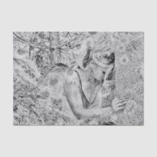 Angel Elegant Boho Schwarz und Weiß Blumen Antique Seidenpapier