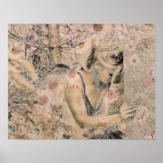 Angel Elegant Boho Sepia Floral Antique Alt Poster (Vorne)