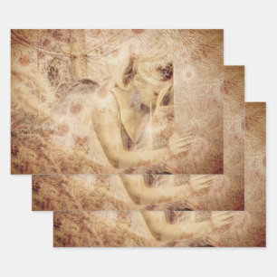 Angel Elegant Glows Brown Sepia Floral Antique Geschenkpapier Set