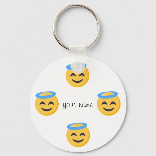 Angel Emoji Face und '' Dein Name Hier Schlüsselanhänger (Vorderseite)