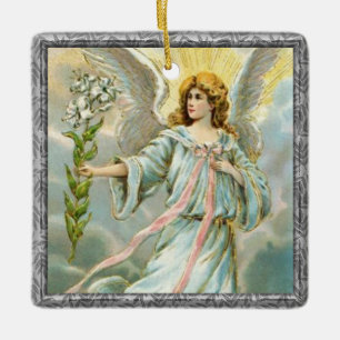 Angel En Céramique Bleue Ornement