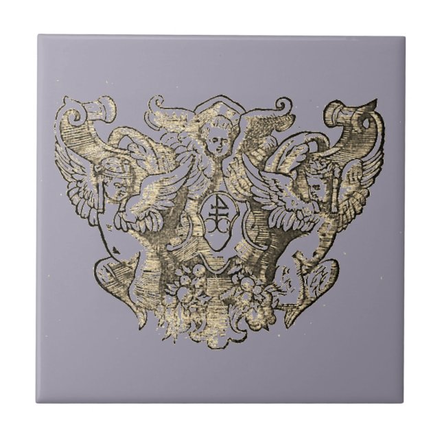 Angel Engelsputte Coat of arms Emblem baroque Fliese (Vorderseite)