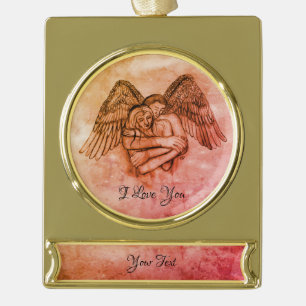 Angel Eros in der Liebe, ich Liebe Sie Banner-Ornament Gold