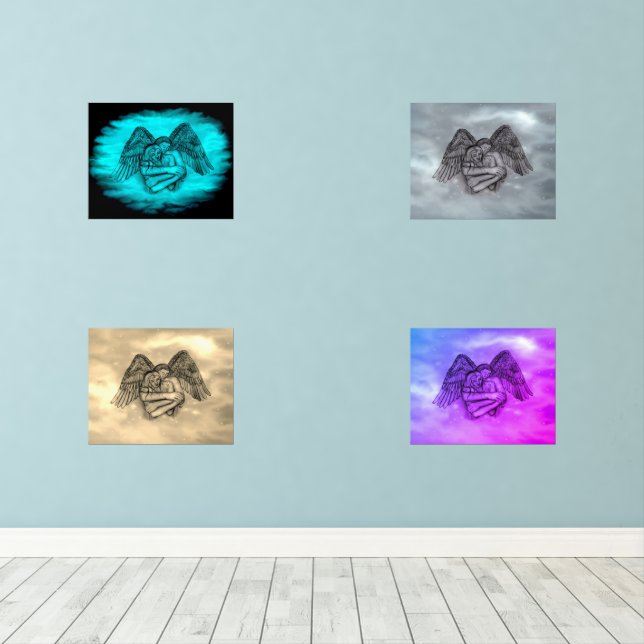 Angel Eros in Liebe , Schwarz und Grün Bilderwand Sets (Holzboden)