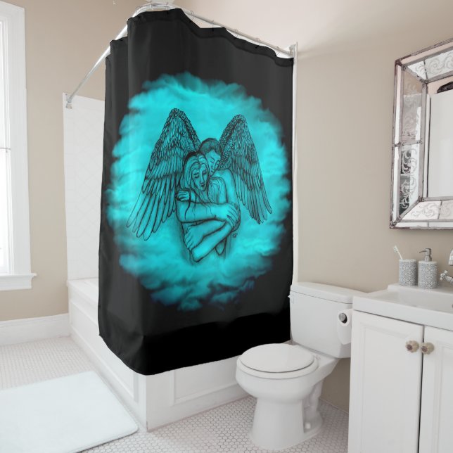 Angel Eros in Liebe , Schwarz und Grün Duschvorhang (Beispiel)