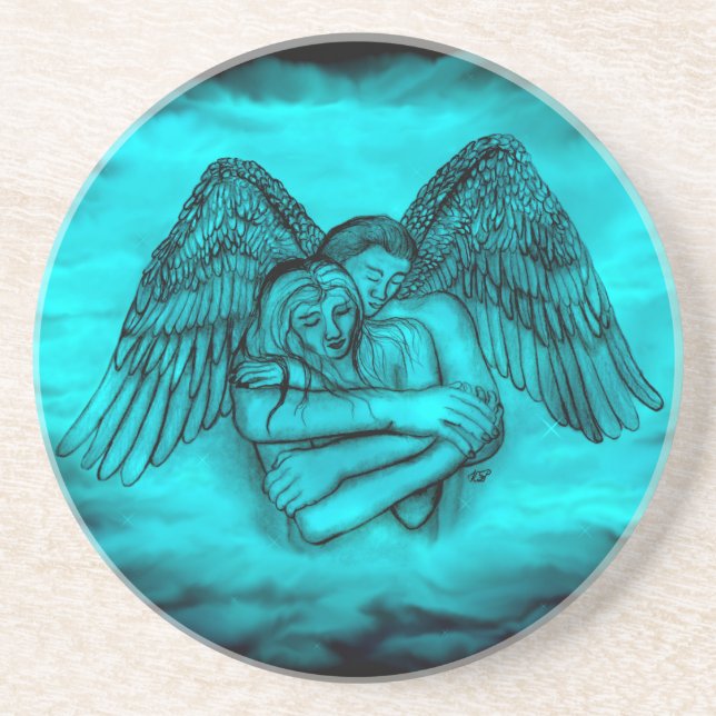 Angel Eros in Liebe , Schwarz und Grün Getränkeuntersetzer (Vorne)