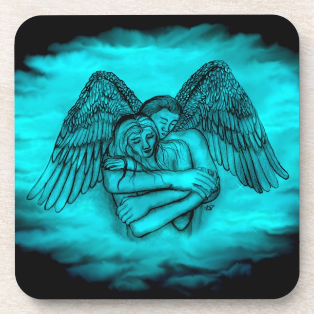 Angel Eros in Liebe , Schwarz und Grün Getränkeuntersetzer (Vorderseite)
