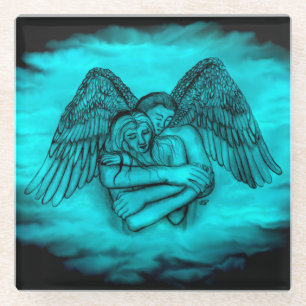 Angel Eros in Liebe , Schwarz und Grün Glasuntersetzer