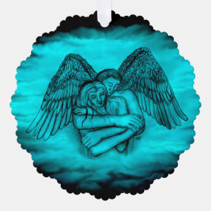 Angel Eros in Liebe , Schwarz und Grün Ornament Karte