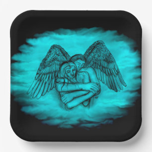 Angel Eros in Liebe , Schwarz und Grün Pappteller