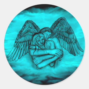Angel Eros in Liebe , Schwarz und Grün Runder Aufkleber