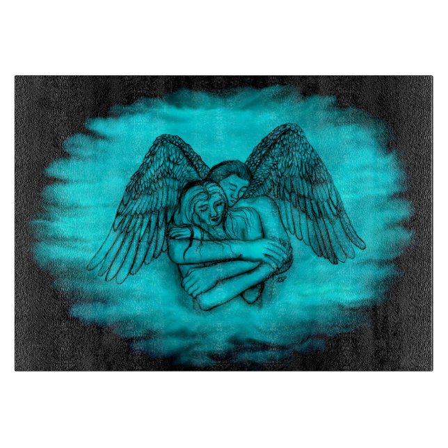 Angel Eros in Liebe , Schwarz und Grün Schneidebrett (Vorderseite)