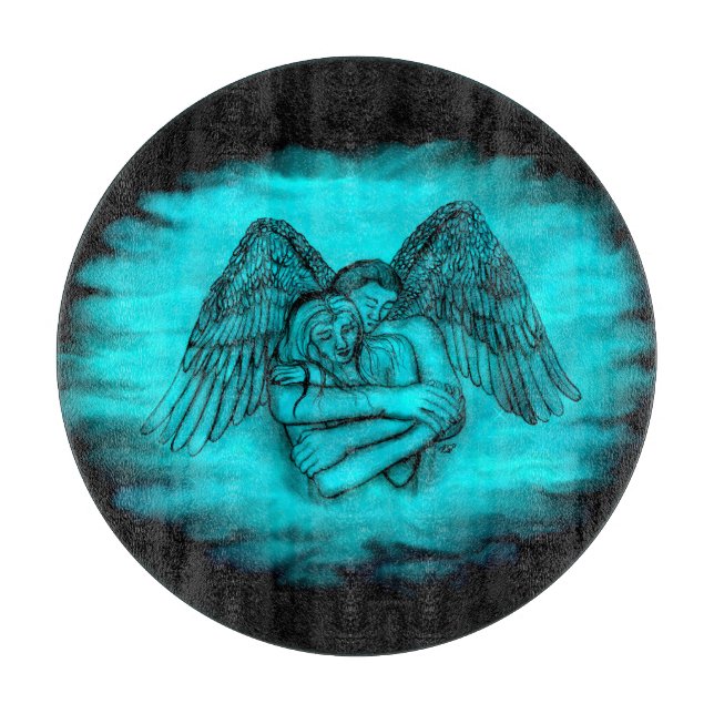 Angel Eros in Liebe , Schwarz und Grün Schneidebrett (Vorderseite)