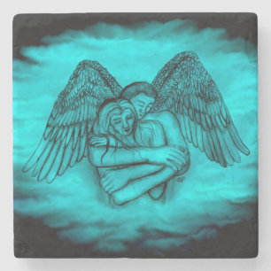 Angel Eros in Liebe , Schwarz und Grün Steinuntersetzer
