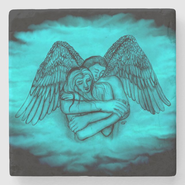 Angel Eros in Liebe , Schwarz und Grün Steinuntersetzer (Vorderseite)