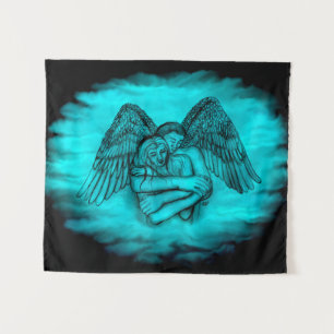 Angel Eros in Liebe , Schwarz und Grün Wandteppich