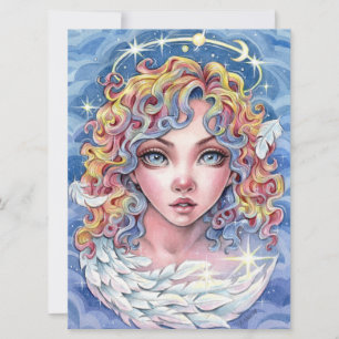 Angel Eyes Fantasy Girl Wings Stars Kunst-Karte