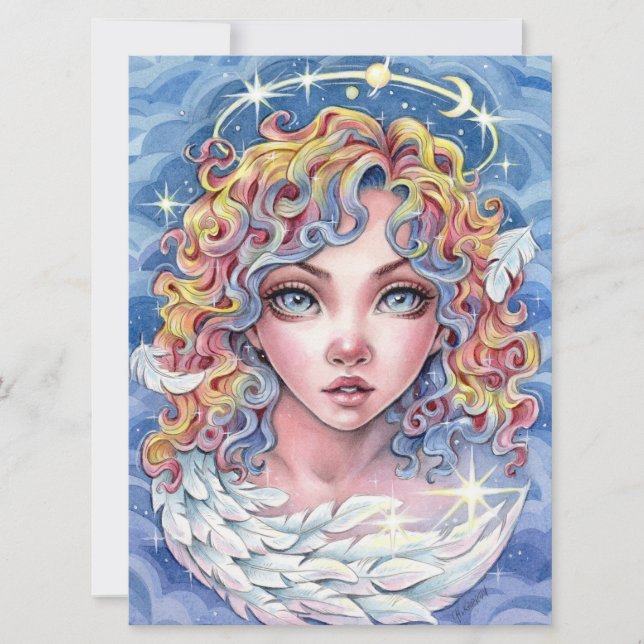Angel Eyes Fantasy Girl Wings Stars Kunst-Karte (Vorderseite)