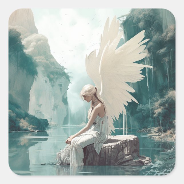 Angel Fantasy Art Quadratischer Aufkleber (Vorderseite)