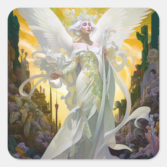 Angel Fantasy Art Quadratischer Aufkleber (Vorderseite)