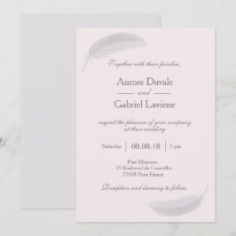 Angel Feather Blush Pink Gray Elegante Hochzeit Einladung