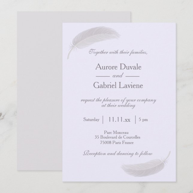 Angel Feather Lilac Lavender Gray Wedding Einladung (Vorne/Hinten)