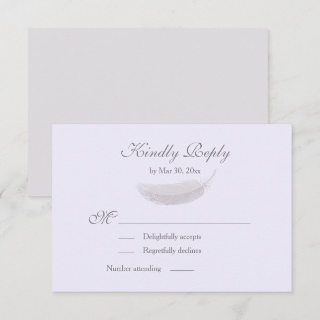 Angel Feather Lilac Lavender Gray Wedding RSVP Einladung (Vorne/Hinten)