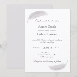 Angel Feather Lilac White Gray Elegante Hochzeit Einladung