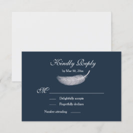 Angel Feather Navy Blue White Wedding RSVP Einladung