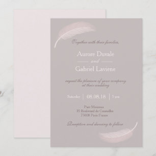 Angel Feather Rosa taupe elegante Hochzeit Einladung