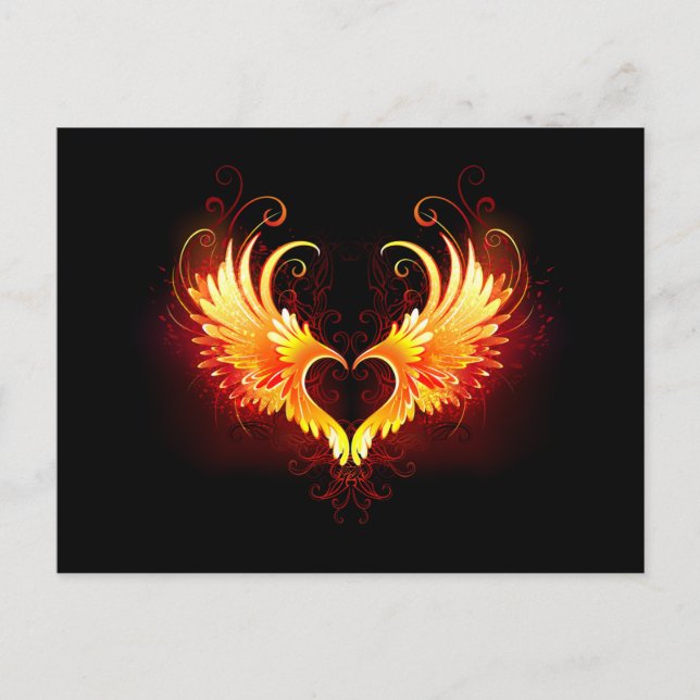 Angel Fire Heart with Wings Ankündigungspostkarte (Vorderseite)