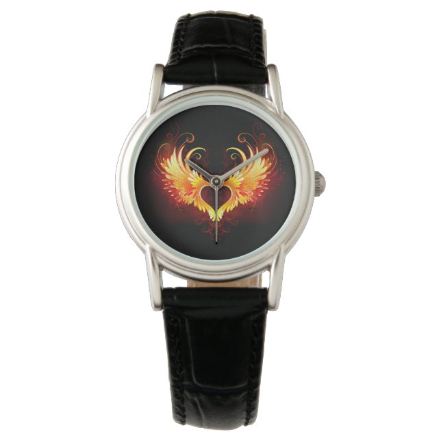 Angel Fire Heart with Wings Armbanduhr (Vorderseite)