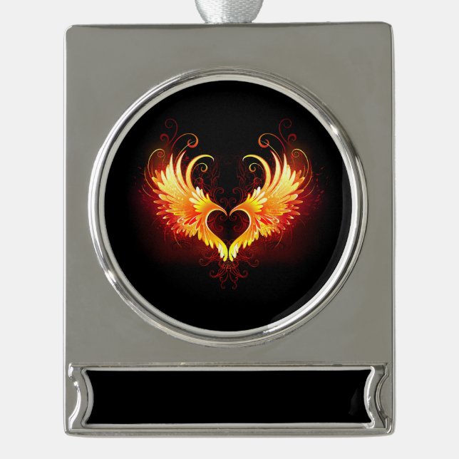 Angel Fire Heart with Wings Banner-Ornament Silber (Vorderseite)